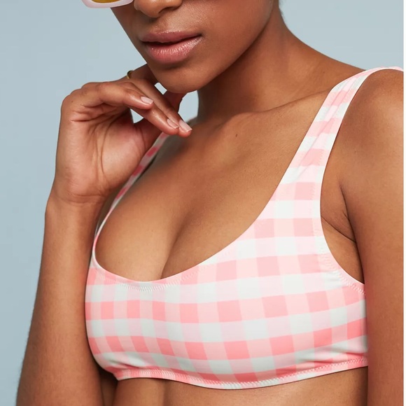 New Solid & Striped x Free People Elle L Pink White Plaid Reversible Bikini Top - Picture 3 of 5